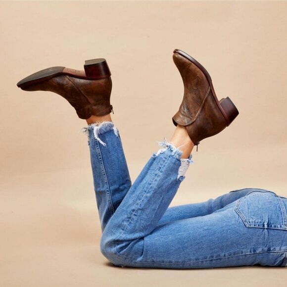 Salpy Riley Handmade USA Heeled Ankle Boot 10 Olive Distressed Back Zip Bootie - Picture 1 of 7